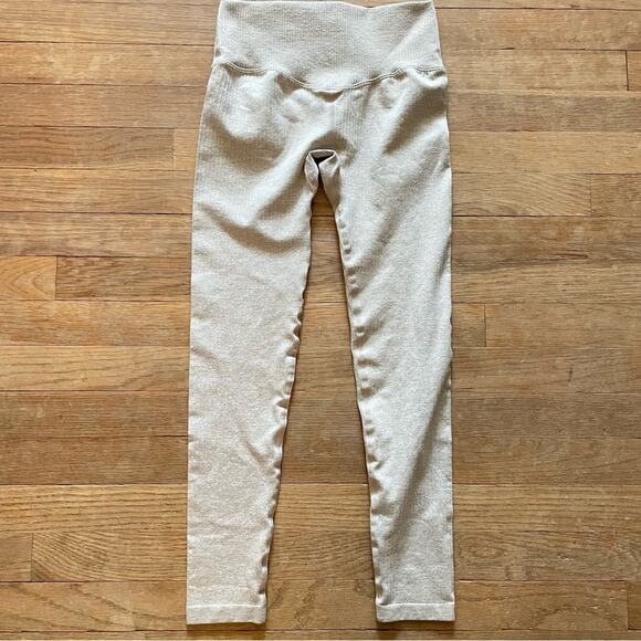 Tan brown ribbed compression athletic leggings pants size medium M B13 - Picture 3 of 3